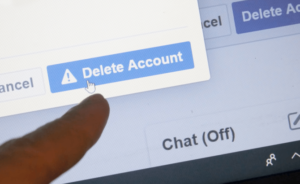 close up of a computer screen deleting a facebook account