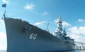 A US battleship in port
