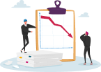 Illustration with two cartoon men looking at a chart with a declining arrow