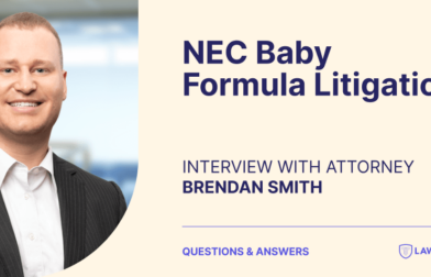 A photo of attorney Brendan Smith with the words "NEC Baby Formula Litigation"